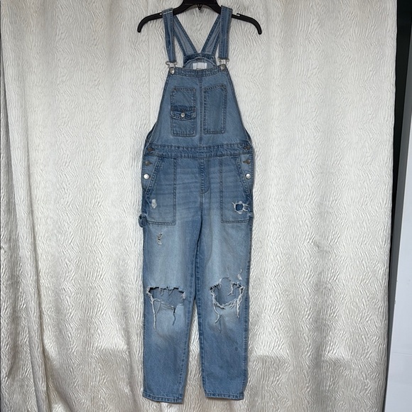 Celebrity Pink Pants - Celebrity Pink Blue Distressed Oversized Denim Overalls- Size Small